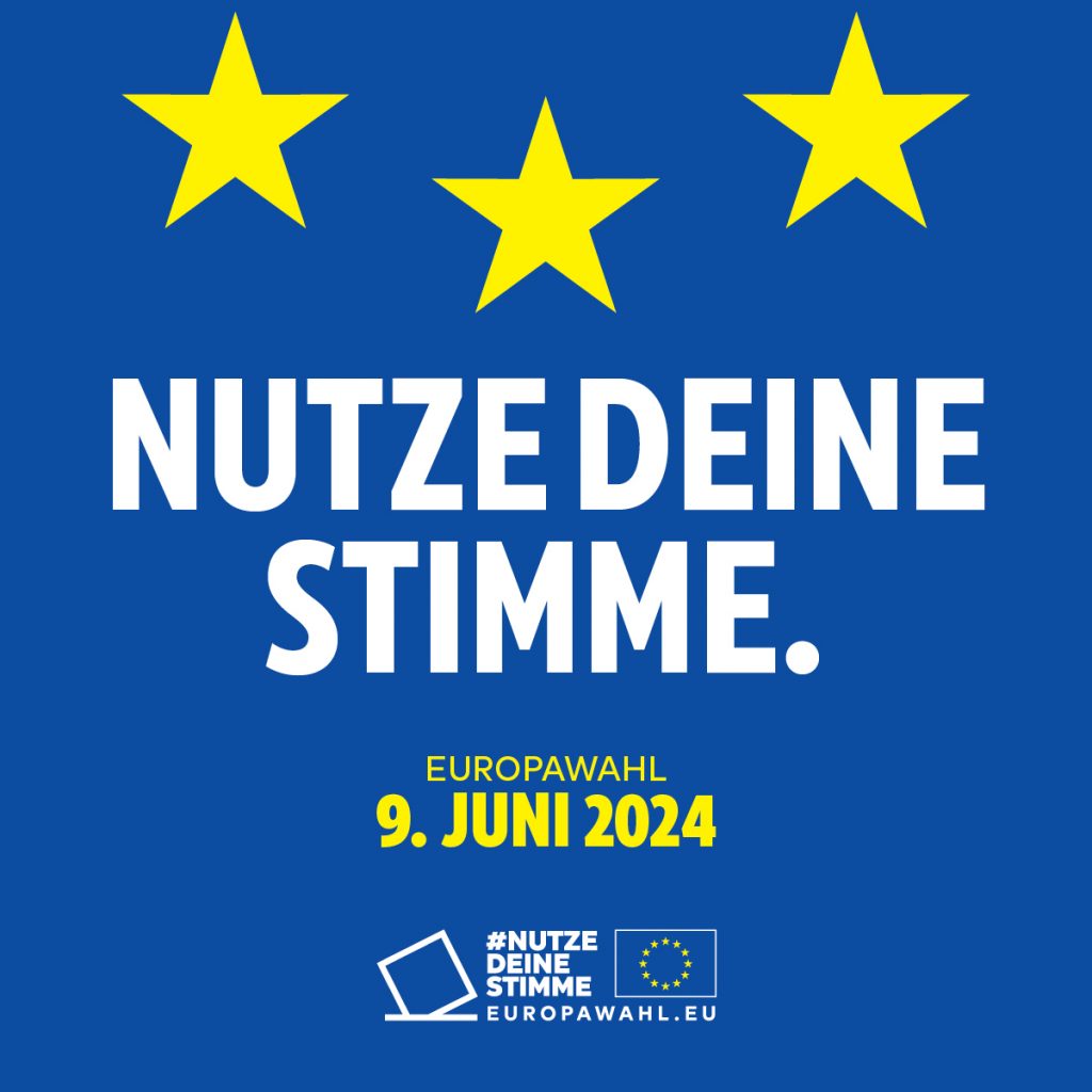 Am 9 Juni 2024 findet die Europawahl statt. Je mehr Menschen wählen gehen, desto stärker wird die Demokratie. Also nutzen Sie Ihre Stimme!