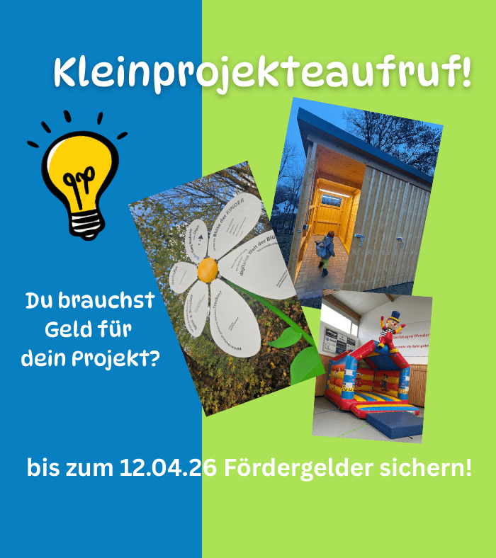 Die beliebte Kleinprojektf&ouml;rderung startet wieder! Ab jetzt bis zum 12. April 2026 k&ouml;nnen Vereine, Institutionen, Privatpersonen und gemeinn&uuml;tzige Unternehmen Projektantr&auml;ge f&uuml;r innovative Vorhaben einreichen. Insgesamt stehen 200.000 Euro zur Verf&uuml;gung. Ein Projekt darf maximal 20.000 Euro kosten und wird mit bis zu 80 % gef&ouml;rdert.
